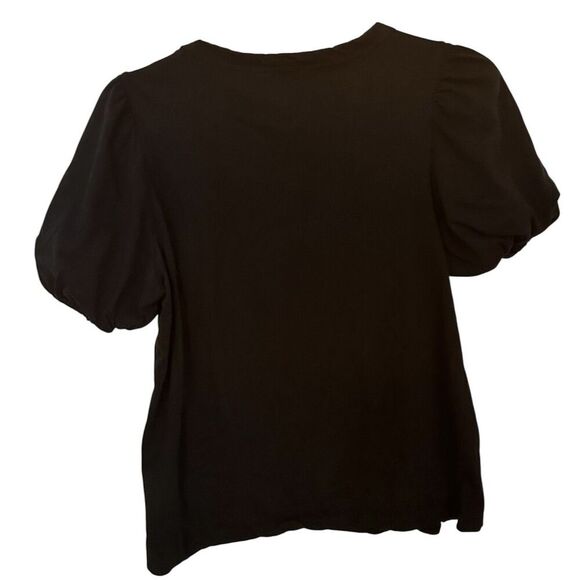 Tahari Women's Black Puff Sleeve Crew Neck Blouse Size M Casual - Picture 3 of 5
